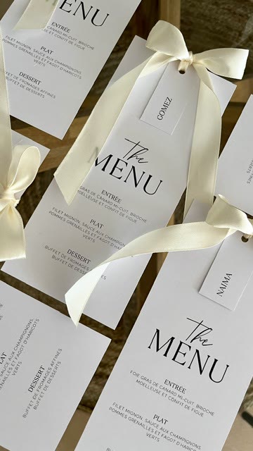 Menus et étiquettes nominatives, rubans ivoire