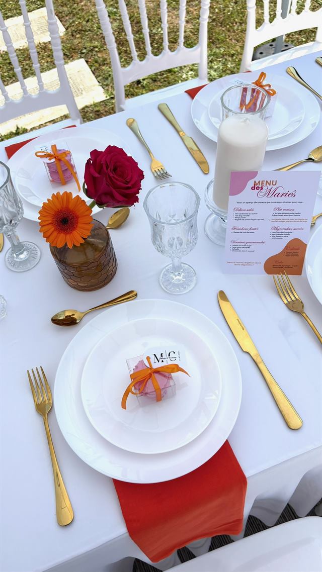 Assiette, gerbera et serviette rouge — Metz
