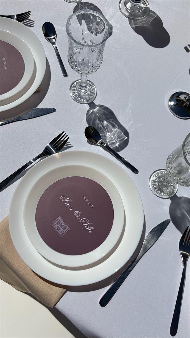 Assiette de présentation et menu bordeaux, vue de dessus — Épinal